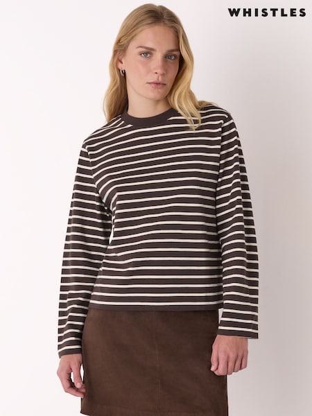 Whistles Brown Stripe Cotton Jersey (W97432) | €83
