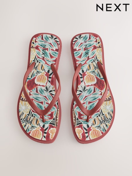 Red Printed Square Toe Flip Flops (W97595) | AED59