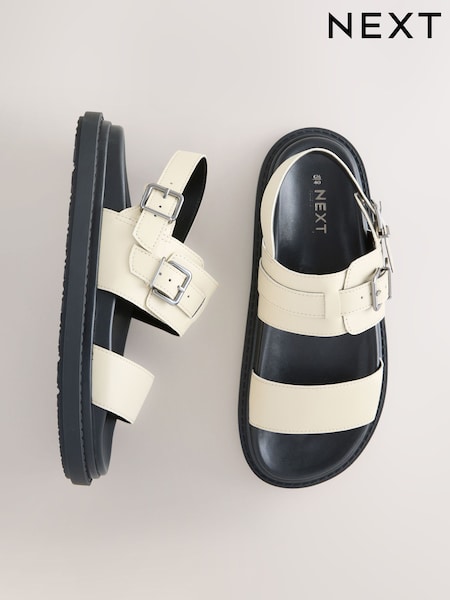 أبيض بيج فاتح - Buckle Detail Chunky Footbed Sandals (W97616) | ‏216 ر.س.‏