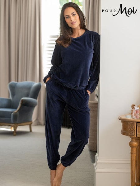 Pour Moi Blue Ribbed Cosy Fleece Lounge Pyjamas Set (W97630) | €53
