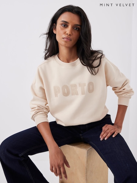 Mint Velvet Natural Cotton Blend Graphic Print Motif Sweatshirt (W97656) | €101