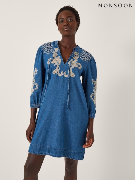 Monsoon Blue Holly Embroidered Denim Mini Dress (W97719) | €102