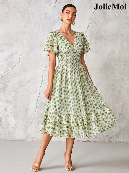 Verde - Jolie Moi Frill Hem Chiffon Midi Dress (W97861) | R$ 740