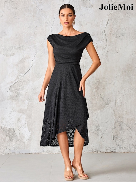 Jolie Moi Textured Asymmetrical Draped Midaxi Dress (W97862) | R$ 710