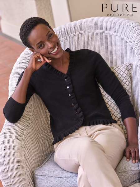 Pure Collection Cashmere Slim Fit Long Sleeve Ruffle Cardigan (W97882) | €210