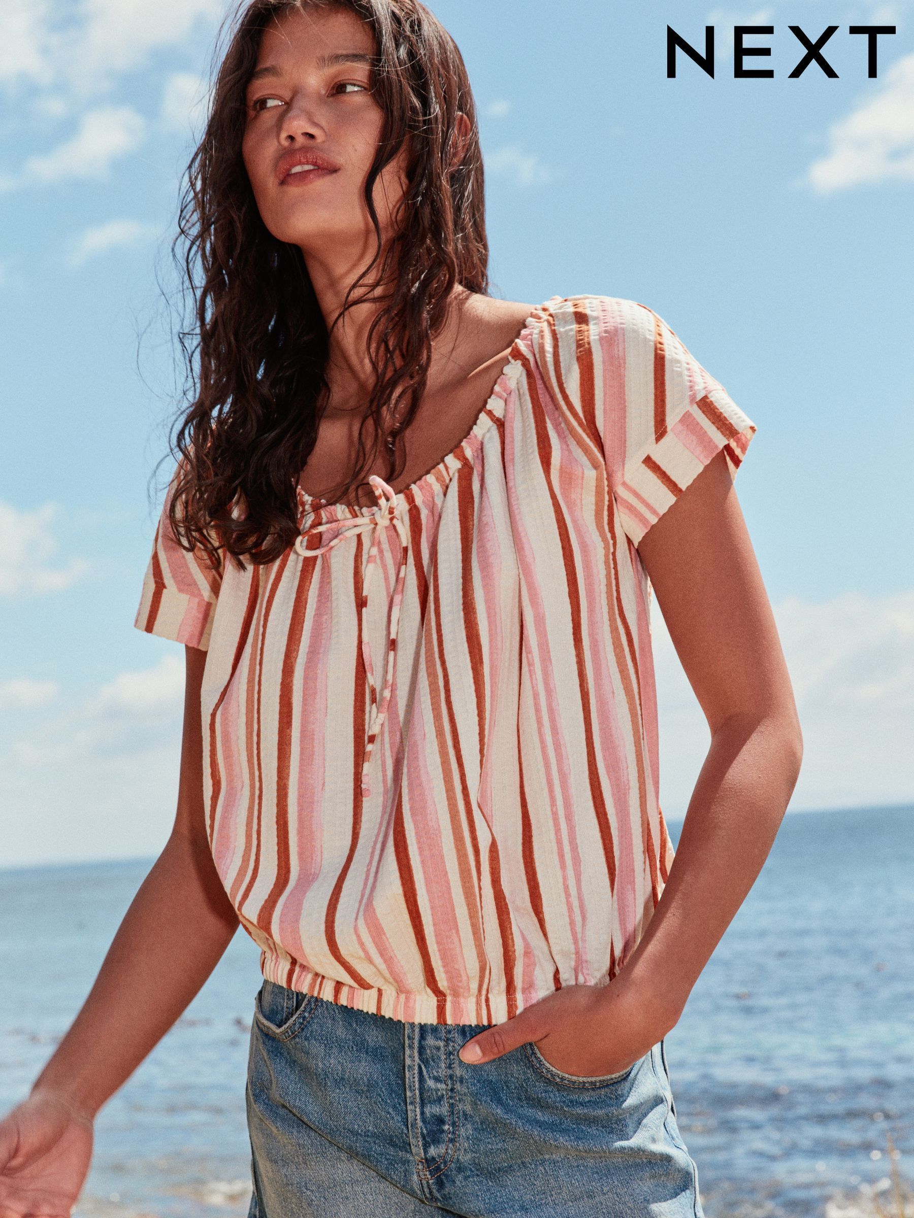 Buy Women's Bubble Hem Stripe Cotton Online | Next USA