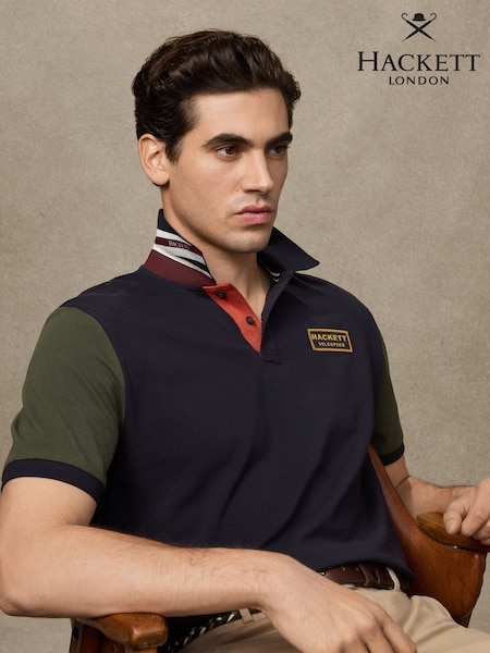 Hackett Blue Velospeed Badge Rally Multi Polo Shirt (W97967) | €184