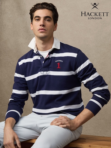 Hackett Blue Heritage Striped Rugby Shirt (W97978) | 792 QAR