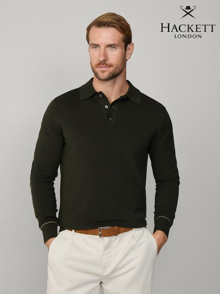 Hackett Green Merino Wool Rally Full Zip Cardigan (W97982) | €331