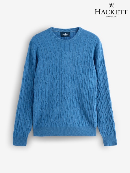 أزرق - Hackett Lambswool Cable Crew Neck Jumper (W98018) | ‏932 د.إ.‏