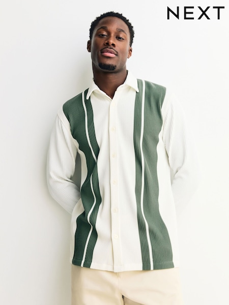 White / Sage Green Stripe Short Sleeve Jersey Shirt (W98036) | 193 QAR