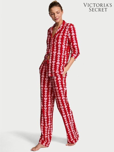 Victoria's Secret Lipstick Red and Petal Pink Scattered Hearts with drawstring Pyjamas (W98047) | €70