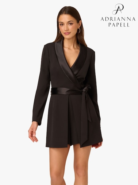 Adrianna Papell Crepe Black Romper With Lapel (W98082) | €196