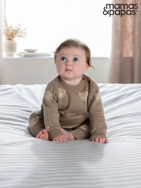Mamas & Papas Jacquard Bear Knit Brown Top and Joggers Set (W98138) | 45 €