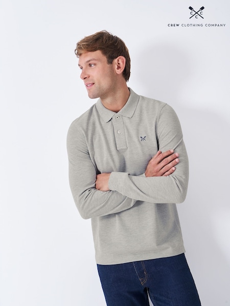 Crew Clothing Grey Long Sleeve Pique Polo Shirt (W98153) | €60