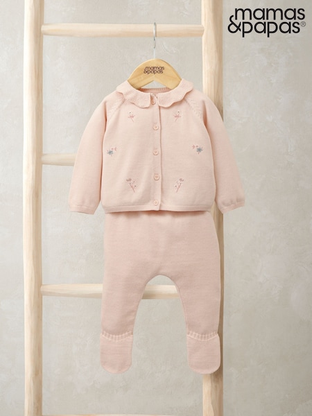 Mamas & Papas Pink Embroidered Knit Top and Leggings Set (W98159) | € 50