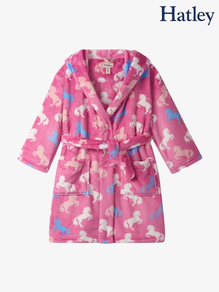 Hatley Pink Beautiful Horses Fuzzy Fleece Dressing Gown (W98176) | €50