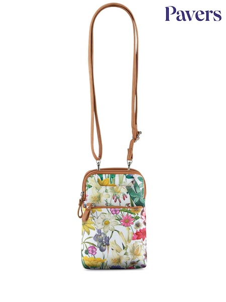 Pavers White Adjustable Floral Cross-Body Bag (W98251) | AED128