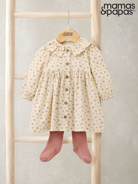 Mamas & Papas Cream Ditsy Rose Cord Dress and Tights Set (W98290) | €45