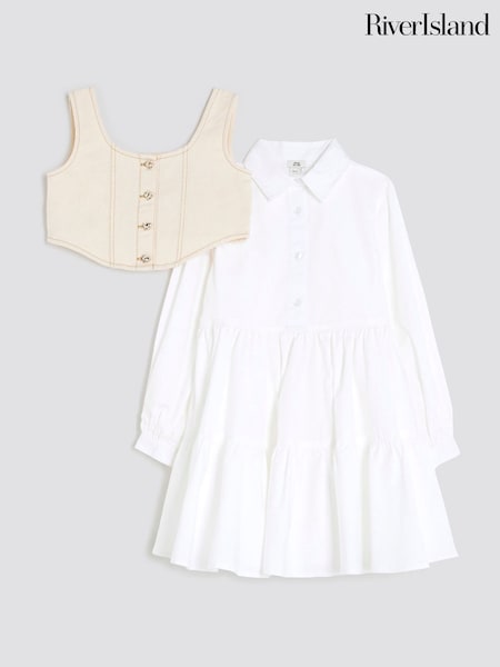 River Island White Girls Hybrid Shirt Dress (W98351) | AED210