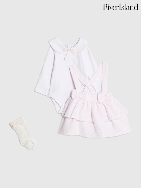River Island Pink Baby Girls Jacquard Pinny Dresses 3 Pack (W98352) | €42