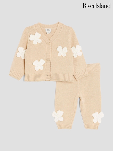 River Island Brown Baby Girls Crochet Bow Cardigan Set (W98353) | €38