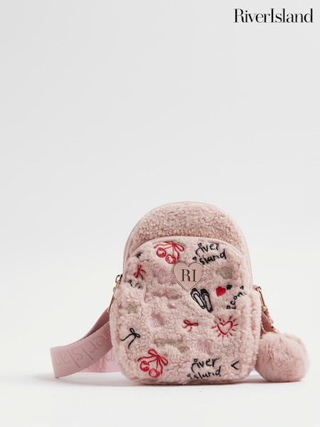 River Island Pink Girls Borg Doodle Festival Bag (W98356) | 89 QAR