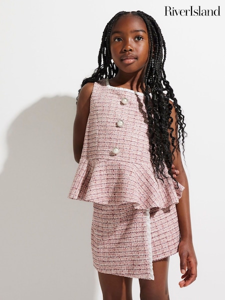 River Island Pink Girls Peplum Boucle Top (W98363) | AED140