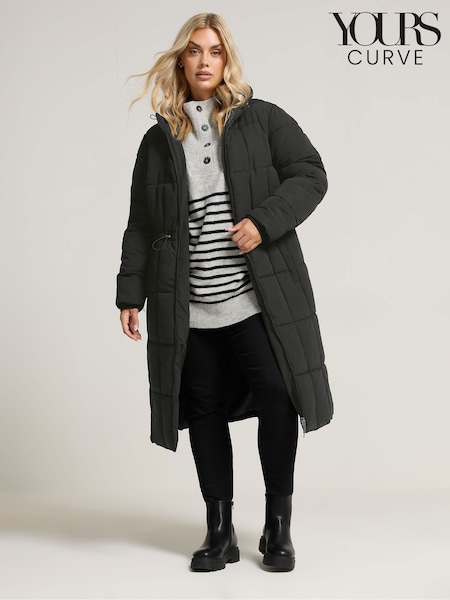Yours Curve Black Borg Midi Padded Puffa Coat (W98404) | €106