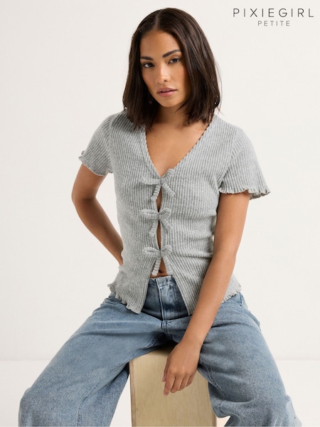 Cinza - PixieGirl Petite Soft Touch Bow Front Top (W98408) | R$ 235