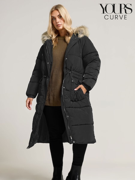 Yours Curve Black Padded Plush Parka Coat (W98416) | R$ 930