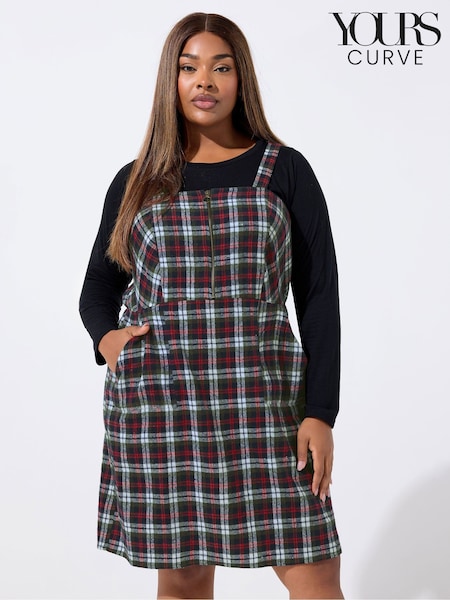 Yours Curve Red Limited Check Pinafore (W98439) | €44