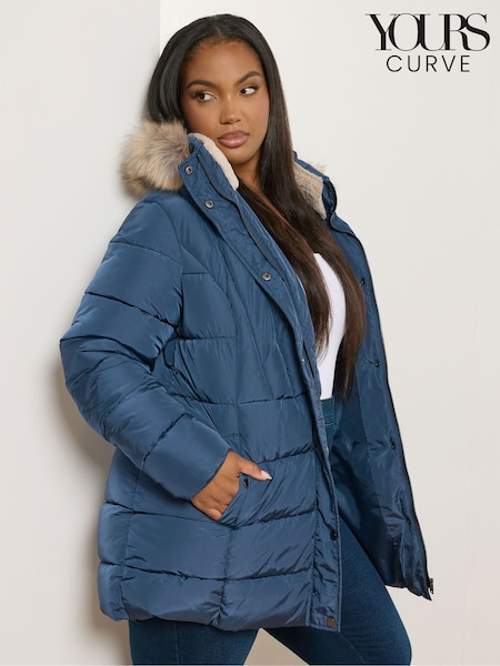 Yours Curve Blue Short Puffa Coat (W98456) | €89