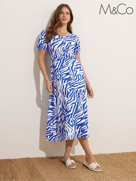 M&Co Blue Short Sleeve Twist Midi Dress (W98457) | €48