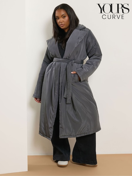 Yours Curve Black Unquilited Longline Padded Coat (W98473) | R$ 730