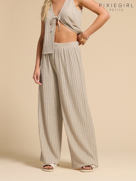 PixieGirl Petite Natural Wide Fit Wide Leg Crochet Trousers (W98474) | €43