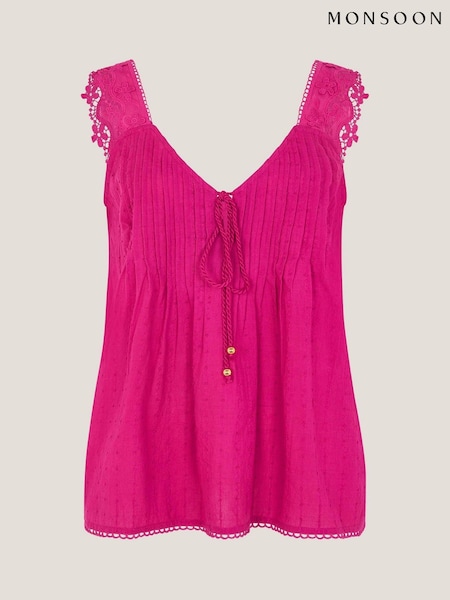 Monsoon Pink Celia Lace Pintuck Cami Top (W98507) | €58