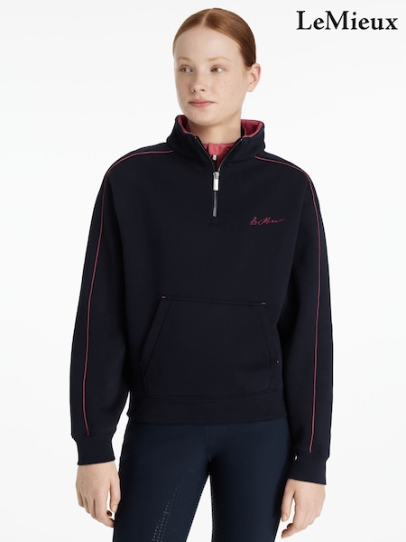LeMieux Blue Young Rider Kate Quarter Zip Sweat Navy/Cranberry Jumper (W98508) | €64
