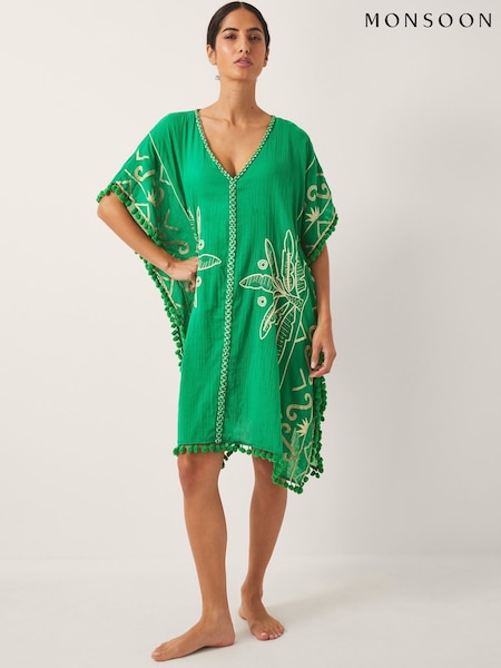 Monsoon Green Penny Tassel Embroidered Coverup (W98510) | R$ 680