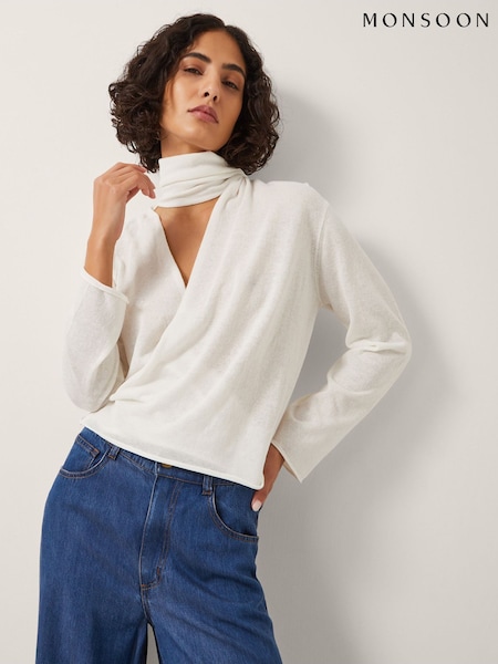 Monsoon Cream Suri Sheer Wrap Blouse (W98515) | €62
