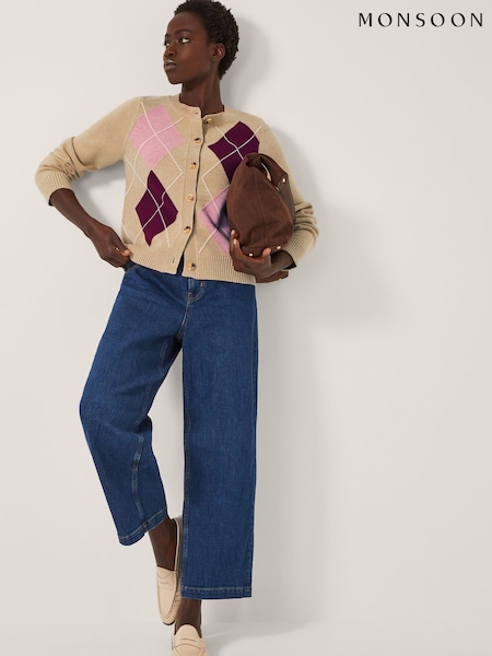 Monsoon Brown Anne Argyle Knitted Cardigan (W98527) | OMR42