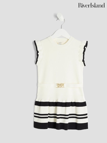 River Island Cream Girls Belted Ruffle Hem Dress (W98536) | €32