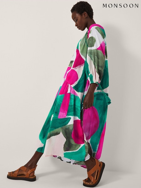 Monsoon Green Miley Colour Block Midi Dress (W98545) | €108