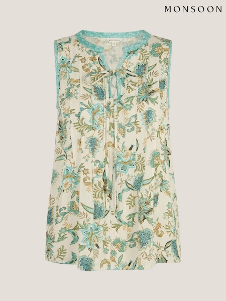 Monsoon Natural Saoirse Sleeveless Pintuck Floral Print Top (W98548) | €62