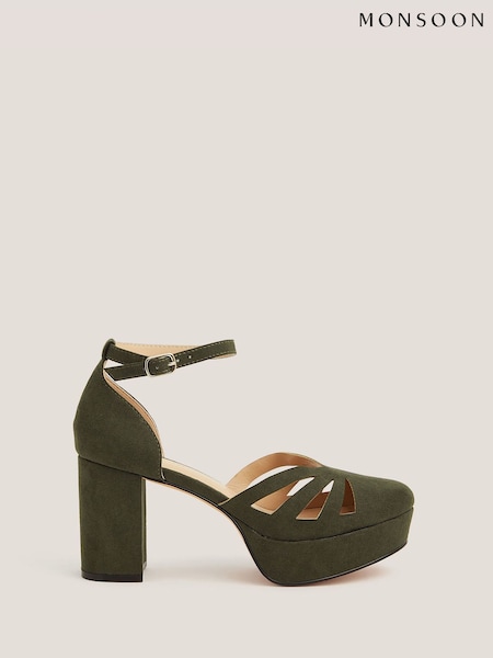 Monsoon Green Iris Cutwork Platform Heels (W98551) | €95
