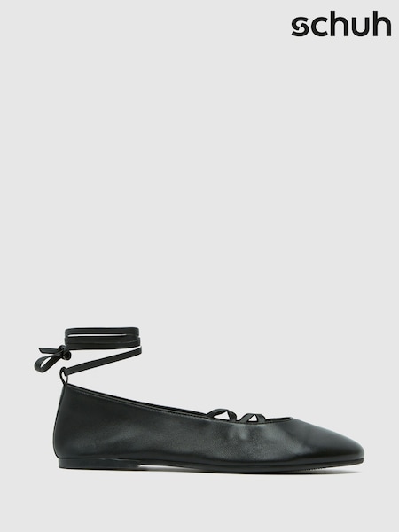 Schuh Lars Leather Tie Black Ballerinas (W98586) | €58