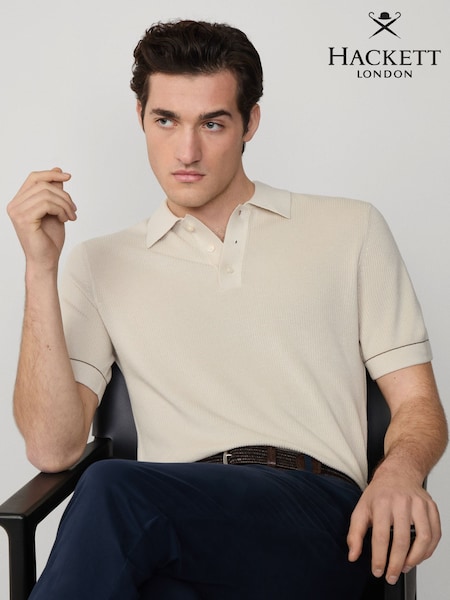 Hackett Textured Knitted Tipped Polo Shirt (W98605) | €186