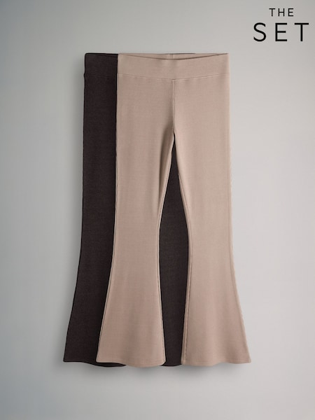 The Set 2 Pack Soft Rib Flare Joggers Chocolate Brown/Oat Marl (W98691) | ₪166