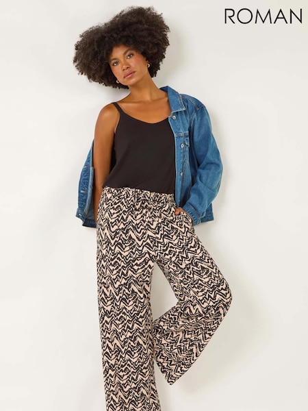 Roman Natural Abstract Wide Leg Trousers (W98697) | €53