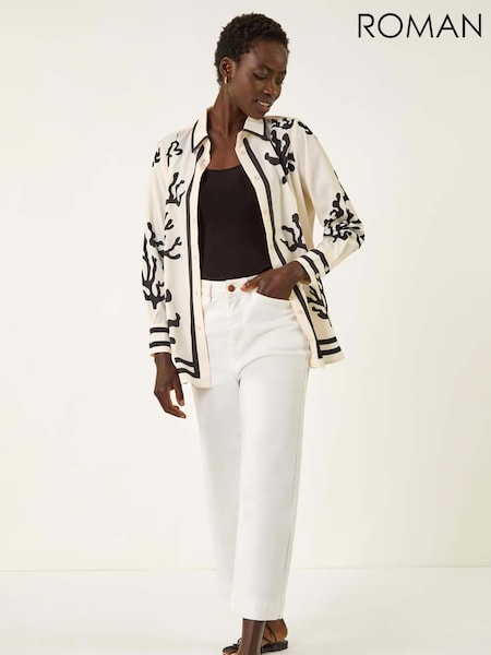 Roman Cream Coral Mono Print Collared Shirt (W98701) | €53